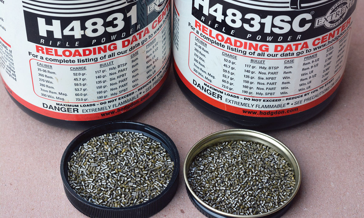 Hodgdon H-4831 and H-4831sc are classic choices for handloading the 270 Winchester. The short cut version tends to meter better and does not bridge, but accuracy is often better with the original H-4831 version.